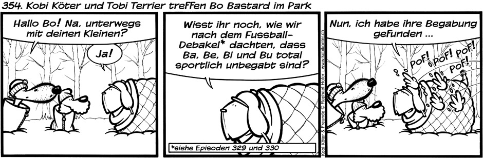 354. Kobi Köter und Tobi Terrier treffen Bo Bastard im Park